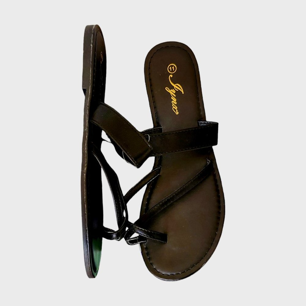 NEW Jynx Black Faux Leather Cross Strap Flat Sandals size 11